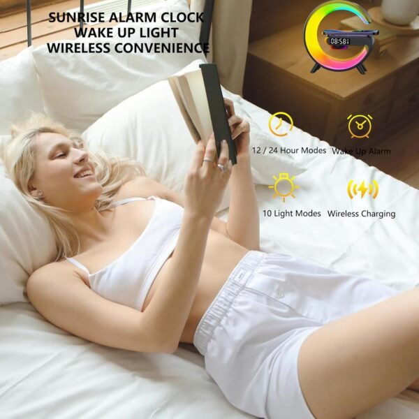 Wireless Speaker Charger Light,LED Bedside Lamp 4-in-1 Alarm Clock - Image 2