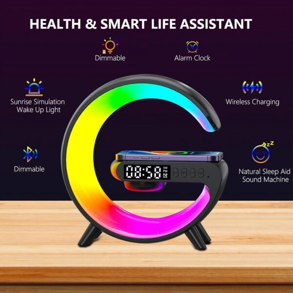 Wireless Speaker Charger Light,LED Bedside Lamp 4-in-1 Alarm Clock - Image 4