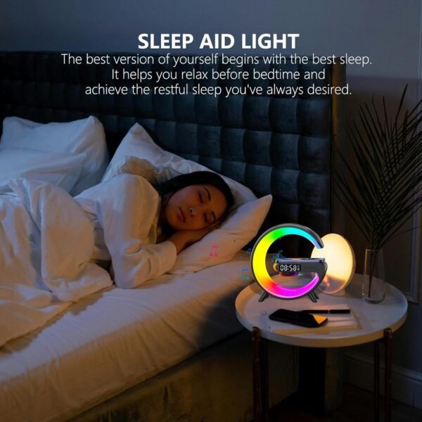 Wireless Speaker Charger Light,LED Bedside Lamp 4-in-1 Alarm Clock - Image 5