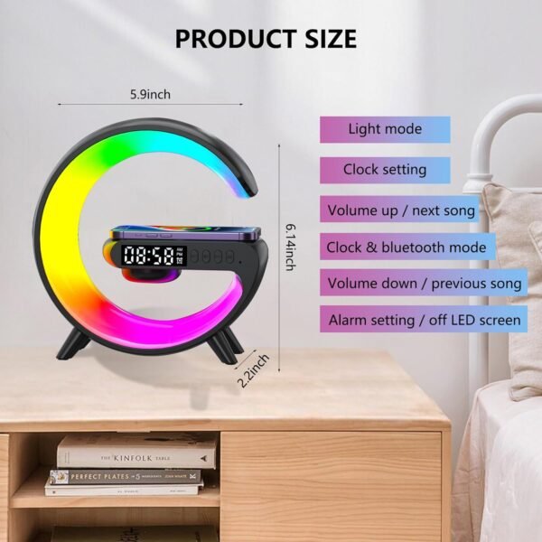 Wireless Speaker Charger Light,LED Bedside Lamp 4-in-1 Alarm Clock - Image 6